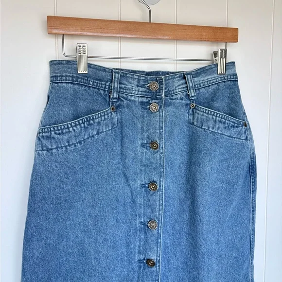Vintage Long Denim Maxi Midi Button-Front Skirt 100% cotton Women’s 14” waist - Picture 2 of 10